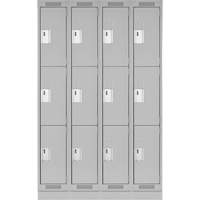 Clean Line Lockers, 3 -tier, Bank of 4, 48" x 18" x 76", Steel, Grey, Rivet (Assembled) Auto-Cam