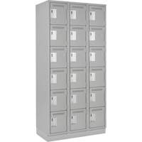 Clean Line Lockerette, 6 -tier, Bank of 3, 36" x 18" x 76", Steel, Grey, Rivet (Assembled) Auto-Cam