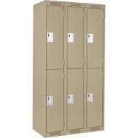 Clean Line Lockers, 2 -tier, Bank of 3, 36" x 18" x 72", Steel, Beige, Rivet (Assembled) Auto-Cam