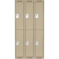 Clean Line Lockers, 2 -tier, Bank of 3, 36" x 18" x 72", Steel, Beige, Rivet (Assembled) Auto-Cam