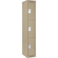 Clean Line Lockers, 3 -tier, 12" x 18" x 72", Steel, Beige, Rivet (Assembled) Auto-Cam