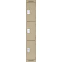 Clean Line Lockers, 3 -tier, 12" x 18" x 72", Steel, Beige, Rivet (Assembled) Auto-Cam