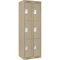 Clean Line Lockers, 3 -tier, Bank of 2, 24" x 18" x 72", Steel, Beige, Rivet (Assembled) Auto-Cam