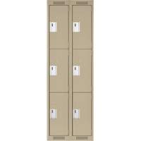 Clean Line Lockers, 3 -tier, Bank of 2, 24" x 18" x 72", Steel, Beige, Rivet (Assembled) Auto-Cam