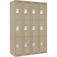 Clean Line Lockers, 3 -tier, Bank of 4, 48" x 18" x 72", Steel, Beige, Rivet (Assembled) Auto-Cam