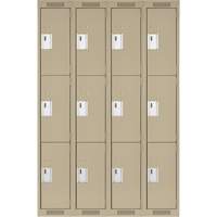 Clean Line Lockers, 3 -tier, Bank of 4, 48" x 18" x 72", Steel, Beige, Rivet (Assembled) Auto-Cam