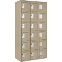 Clean Line Lockerette, 6 -tier, Bank of 3, 36" x 18" x 72", Steel, Beige, Rivet (Assembled) Auto-Cam