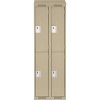 Clean Line Lockers, 2 -tier, Bank of 2, 24" x 18" x 78", Steel, Beige, Rivet (Assembled) Auto-Cam