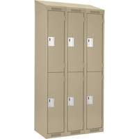Clean Line Lockers, 2 -tier, Bank of 3, 36" x 18" x 78", Steel, Beige, Rivet (Assembled) Auto-Cam