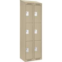 Clean Line Lockers, 3 -tier, Bank of 2, 24" x 18" x 78", Steel, Beige, Rivet (Assembled) Auto-Cam