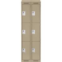 Clean Line Lockers, 3 -tier, Bank of 2, 24" x 18" x 78", Steel, Beige, Rivet (Assembled) Auto-Cam