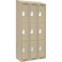 Clean Line Lockers, 3 -tier, Bank of 3, 36" x 18" x 78", Steel, Beige, Rivet (Assembled) Auto-Cam