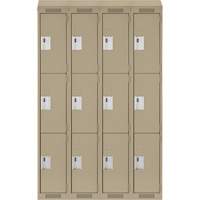 Clean Line Lockers, 3 -tier, Bank of 4, 48" x 18" x 78", Steel, Beige, Rivet (Assembled) Auto-Cam
