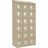 Clean Line Lockerette, 6 -tier, Bank of 3, 36" x 18" x 78", Steel, Beige, Rivet (Assembled) Auto-Cam