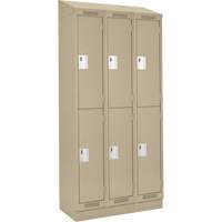 Clean Line Lockers, 2 -tier, Bank of 3, 36" x 18" x 82", Steel, Beige, Rivet (Assembled) Auto-Cam