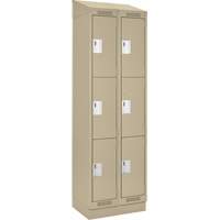 Clean Line Lockers, 3 -tier, Bank of 2, 24" x 18" x 82", Steel, Beige, Rivet (Assembled) Auto-Cam