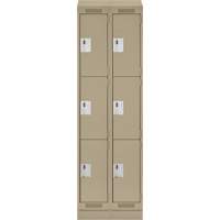 Clean Line Lockers, 3 -tier, Bank of 2, 24" x 18" x 82", Steel, Beige, Rivet (Assembled) Auto-Cam