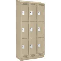 Clean Line Lockers, 3 -tier, Bank of 3, 36" x 18" x 82", Steel, Beige, Rivet (Assembled) Auto-Cam