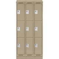 Clean Line Lockers, 3 -tier, Bank of 3, 36" x 18" x 82", Steel, Beige, Rivet (Assembled) Auto-Cam