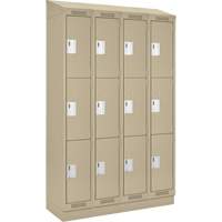 Clean Line Lockers, 3 -tier, Bank of 4, 48" x 18" x 82", Steel, Beige, Rivet (Assembled) Auto-Cam