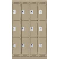 Clean Line Lockers, 3 -tier, Bank of 4, 48" x 18" x 82", Steel, Beige, Rivet (Assembled) Auto-Cam
