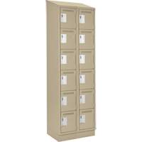 Clean Line Lockerette , 6 -tier, Bank of 2, 24" x 18" x 82", Steel, Beige, Rivet (Assembled) Auto-Cam