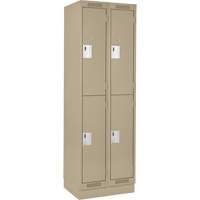 Clean Line Lockers, 2 -tier, Bank of 2, 24" x 18" x 76", Steel, Beige, Rivet (Assembled) Auto-Cam