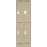 Clean Line Lockers, 2 -tier, Bank of 2, 24" x 18" x 76", Steel, Beige, Rivet (Assembled) Auto-Cam