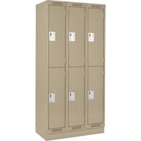 Clean Line Lockers, 2 -tier, Bank of 3, 36" x 18" x 76", Steel, Beige, Rivet (Assembled) Auto-Cam