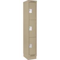 Clean Line Lockers, 3 -tier, 12" x 18" x 76", Steel, Beige, Rivet (Assembled) Auto-Cam