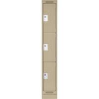 Clean Line Lockers, 3 -tier, 12" x 18" x 76", Steel, Beige, Rivet (Assembled) Auto-Cam