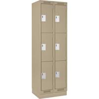 Clean Line Lockers, 3 -tier, Bank of 2, 24" x 18" x 76", Steel, Beige, Rivet (Assembled) Auto-Cam