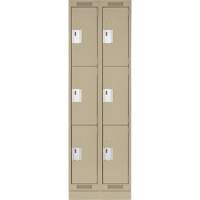 Clean Line Lockers, 3 -tier, Bank of 2, 24" x 18" x 76", Steel, Beige, Rivet (Assembled) Auto-Cam