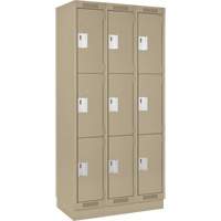 Clean Line Lockers, 3 -tier, Bank of 3, 36" x 18" x 76", Steel, Beige, Rivet (Assembled) Auto-Cam