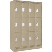 Clean Line Lockers, 3 -tier, Bank of 4, 48" x 18" x 76", Steel, Beige, Rivet (Assembled) Auto-Cam
