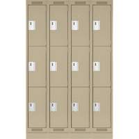 Clean Line Lockers, 3 -tier, Bank of 4, 48" x 18" x 76", Steel, Beige, Rivet (Assembled) Auto-Cam