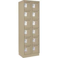 Clean Line Lockerette, 6 -tier, Bank of 2, 24" x 18" x 76", Steel, Beige, Rivet (Assembled) Auto-Cam