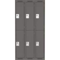 Clean Line Lockers, 2 -tier, Bank of 3, 36" x 18" x 72", Steel, Charcoal, Rivet (Assembled) Auto-Cam