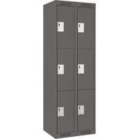 Clean Line Lockers, 3 -tier, Bank of 2, 24" x 18" x 72", Steel, Charcoal, Rivet (Assembled) Auto-Cam