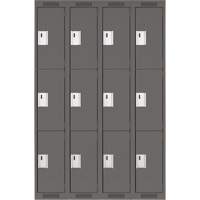 Clean Line Lockers, 3 -tier, Bank of 4, 48" x 18" x 72", Steel, Charcoal, Rivet (Assembled) Auto-Cam