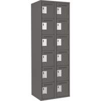 Clean Line Lockerette, 6 -tier, Bank of 2, 24" x 18" x 72", Steel, Charcoal, Rivet (Assembled) Auto-Cam