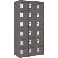 Clean Line Lockerette, 6 -tier, Bank of 3, 36" x 18" x 72", Steel, Charcoal, Rivet (Assembled) Auto-Cam