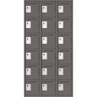 Clean Line Lockerette, 6 -tier, Bank of 3, 36" x 18" x 72", Steel, Charcoal, Rivet (Assembled) Auto-Cam