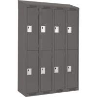 Clean Line Lockers, 2 -tier, Bank of 4, 48" x 18" x 78", Steel, Charcoal, Rivet (Assembled) Auto-Cam