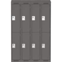Clean Line Lockers, 2 -tier, Bank of 4, 48" x 18" x 78", Steel, Charcoal, Rivet (Assembled) Auto-Cam