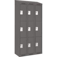 Clean Line Lockers, 3 -tier, Bank of 3, 36" x 18" x 78", Steel, Charcoal, Rivet (Assembled) Auto-Cam
