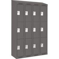 Clean Line Lockers, 3 -tier, Bank of 4, 48" x 18" x 78", Steel, Charcoal, Rivet (Assembled) Auto-Cam