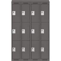 Clean Line Lockers, 3 -tier, Bank of 4, 48" x 18" x 78", Steel, Charcoal, Rivet (Assembled) Auto-Cam