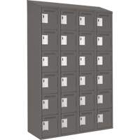 Clean Line Lockerette, 6 -tier, Bank of 4, 48" x 18" x 78", Steel, Charcoal, Rivet (Assembled) Auto-Cam