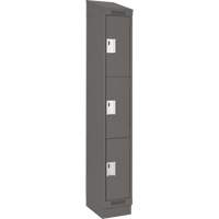 Clean Line Lockers, 3 -tier, 12" x 18" x 82", Steel, Charcoal, Rivet (Assembled) Auto-Cam